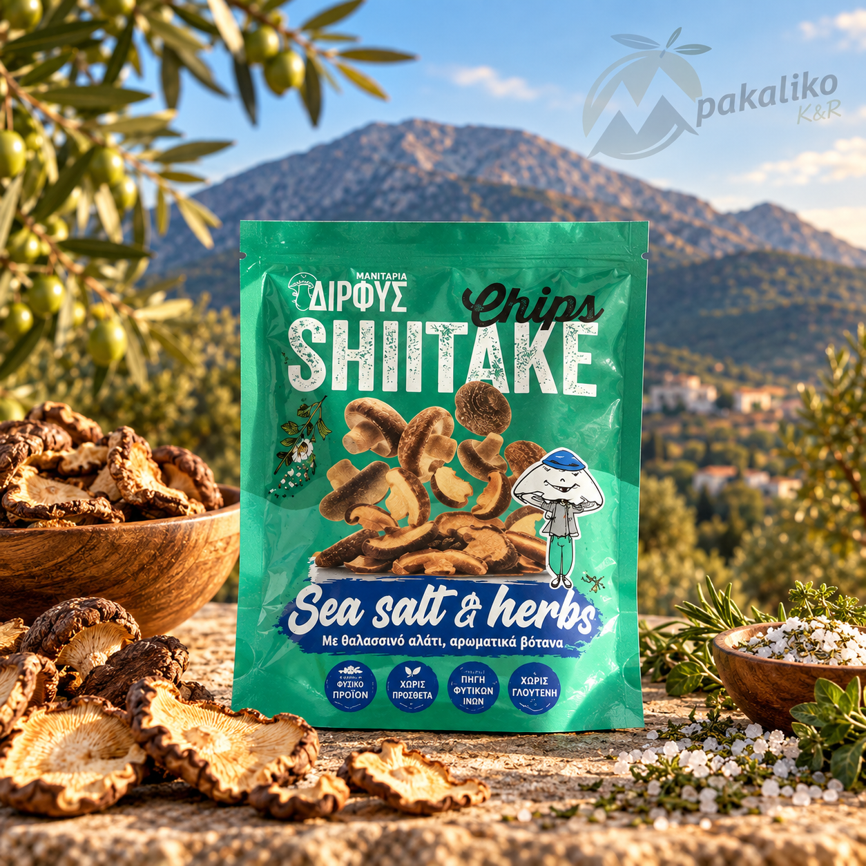 Shiitake Chips – Knuspriger Gourmet-Snack aus kultivierten Shiitake Pilzen mit Meersalz und Kräutern 