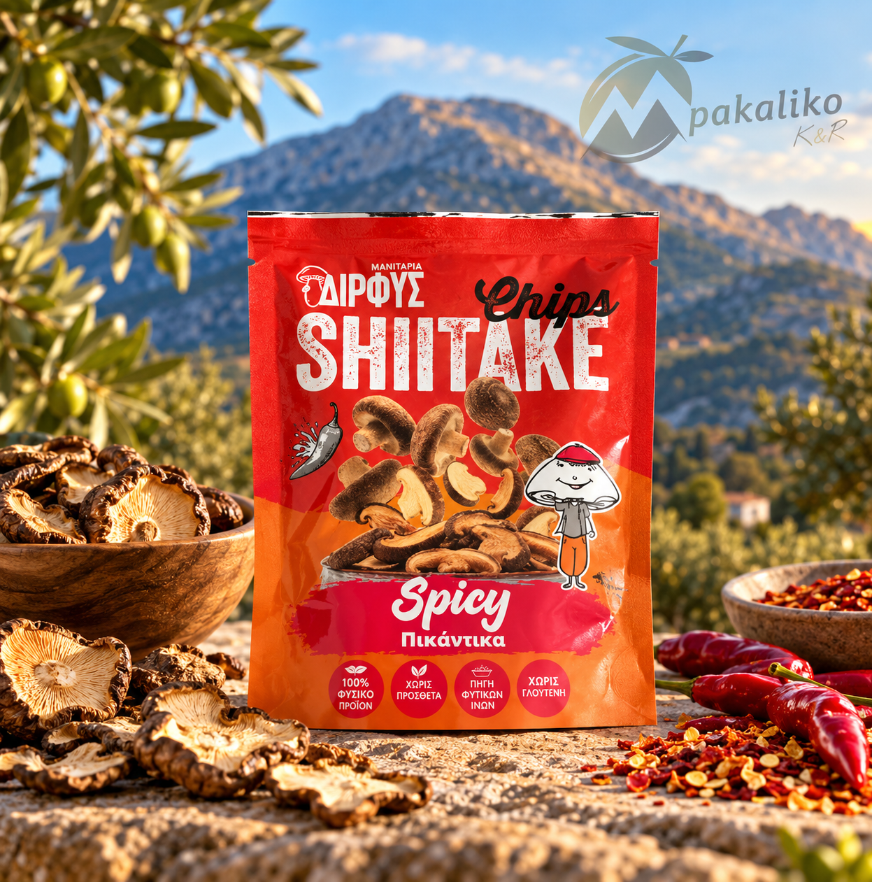 Shiitake Chips – Knuspriger Gourmet-Snack aus kultivierten Shiitake Pilzen mit Chili  