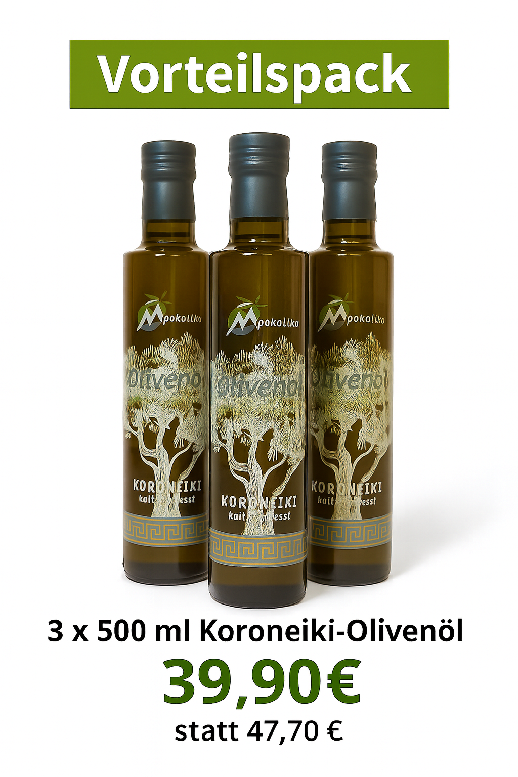 3 × 500 ml Koroneiki-Olivenöl - Genuss im Vorteilspack 