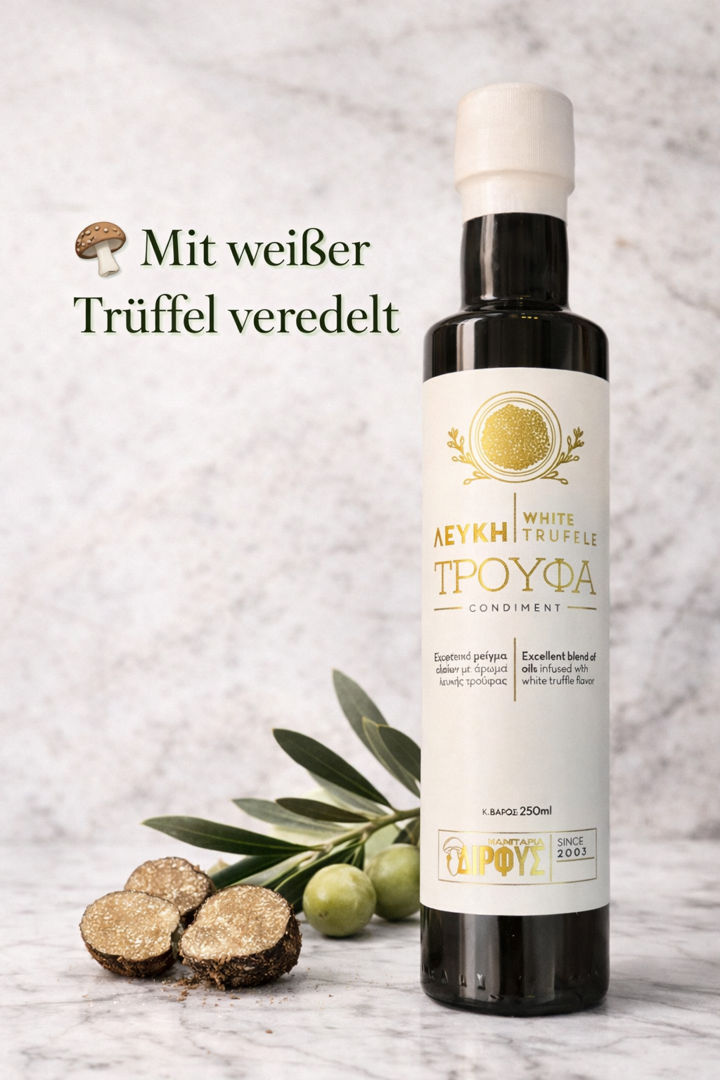 Exzellente Ölkomposition mit weißem Trüffelaroma 250 ml (Tuber magnatum)