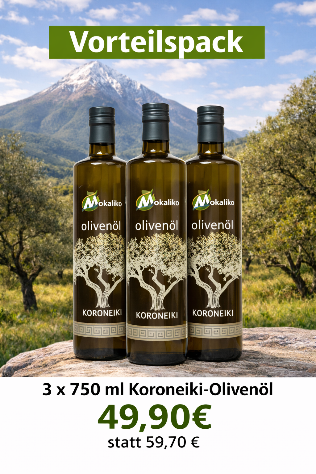 3 × 750 ml Koroneiki-Olivenöl - Genuss im Vorteilspack